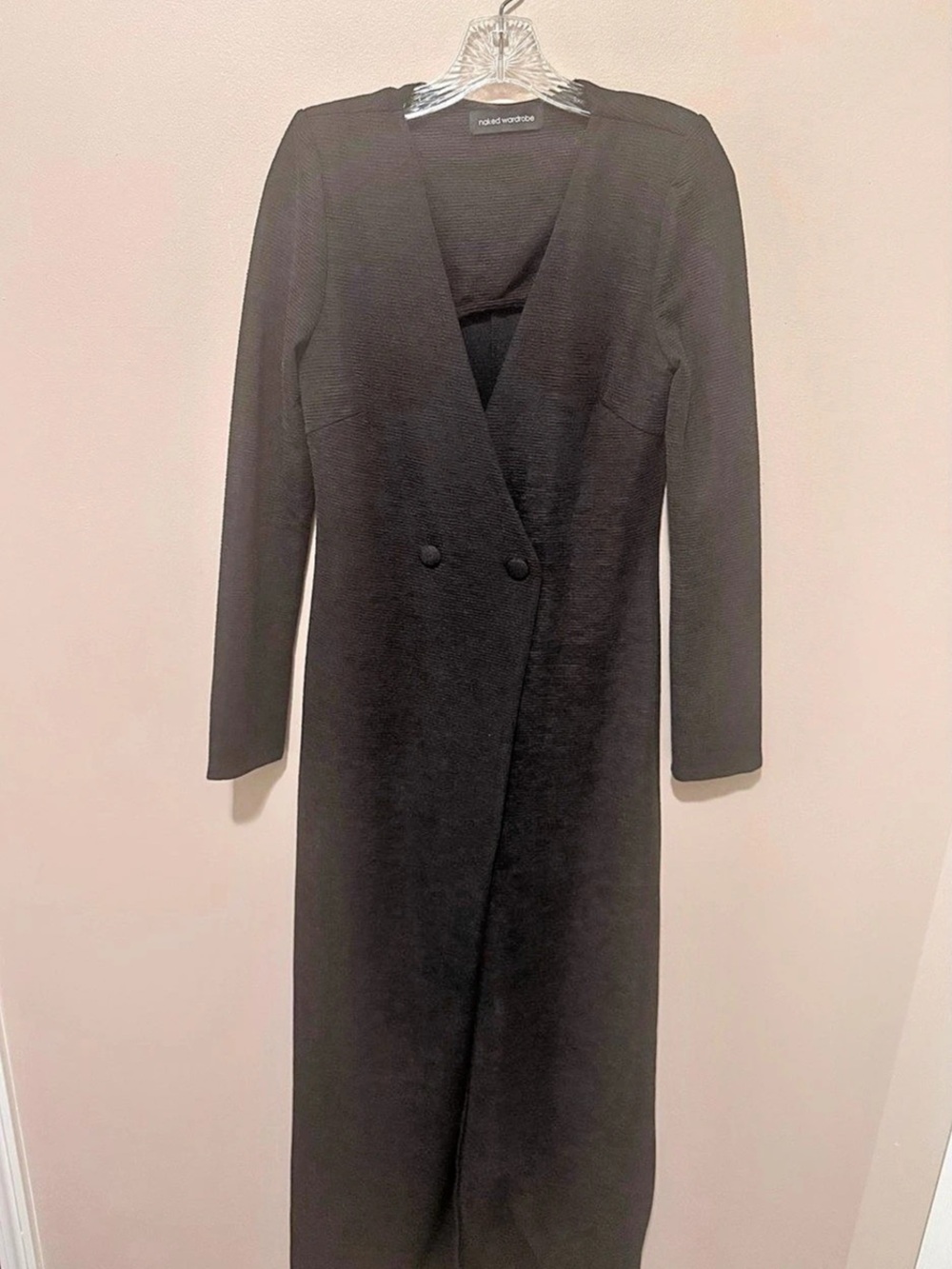 Naked Wardrobe Black Velvet Pants Set/Long Double Breasted Topper.